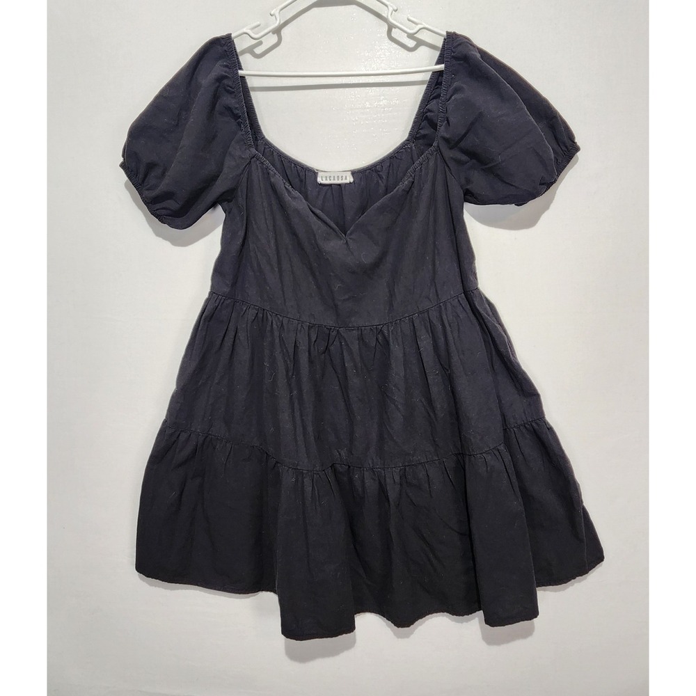 Lacausa Women's Puff Sleeve‎ Wrap Smock Mini Dress Black Size XS